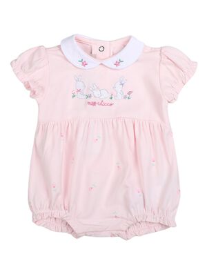 Girls Light Pink Short Sleeve Embroidered Romper